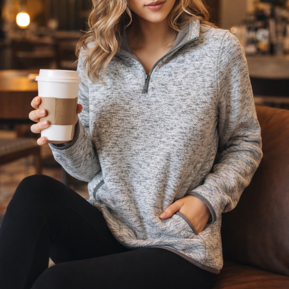 Altar’d State Heather Grey Quarter Zip Pullover Sweater Medium Cozy Athleisure